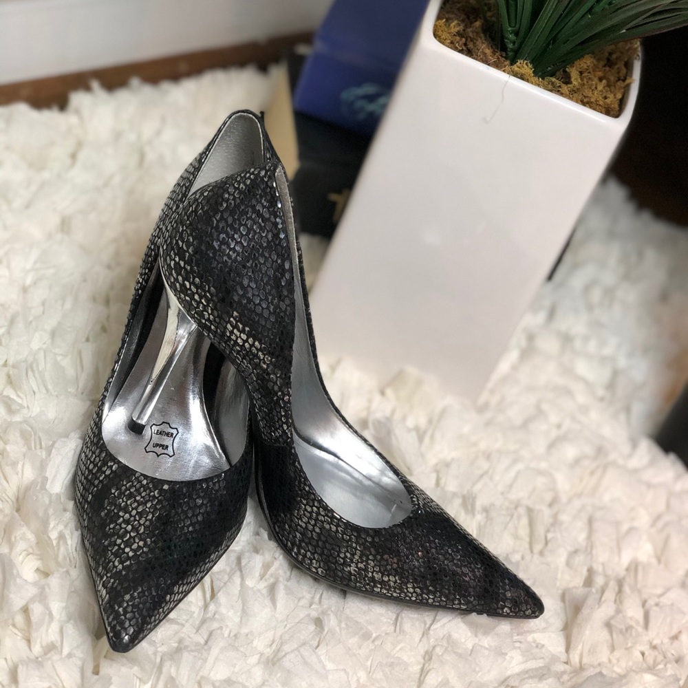 Black metallic heels